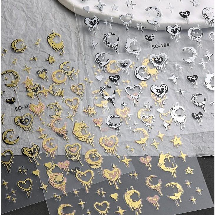 [ไม่มีซอง!!!!]สติ๊กเกอร์เล็บลายเท่แนว Y2K ดวงจันทร์ หัวใจ 4แฉก ลายกอธหวาน Sweet Goth ลิควิดเมทัล มีกาวในตัว แกะแปะได้เลย