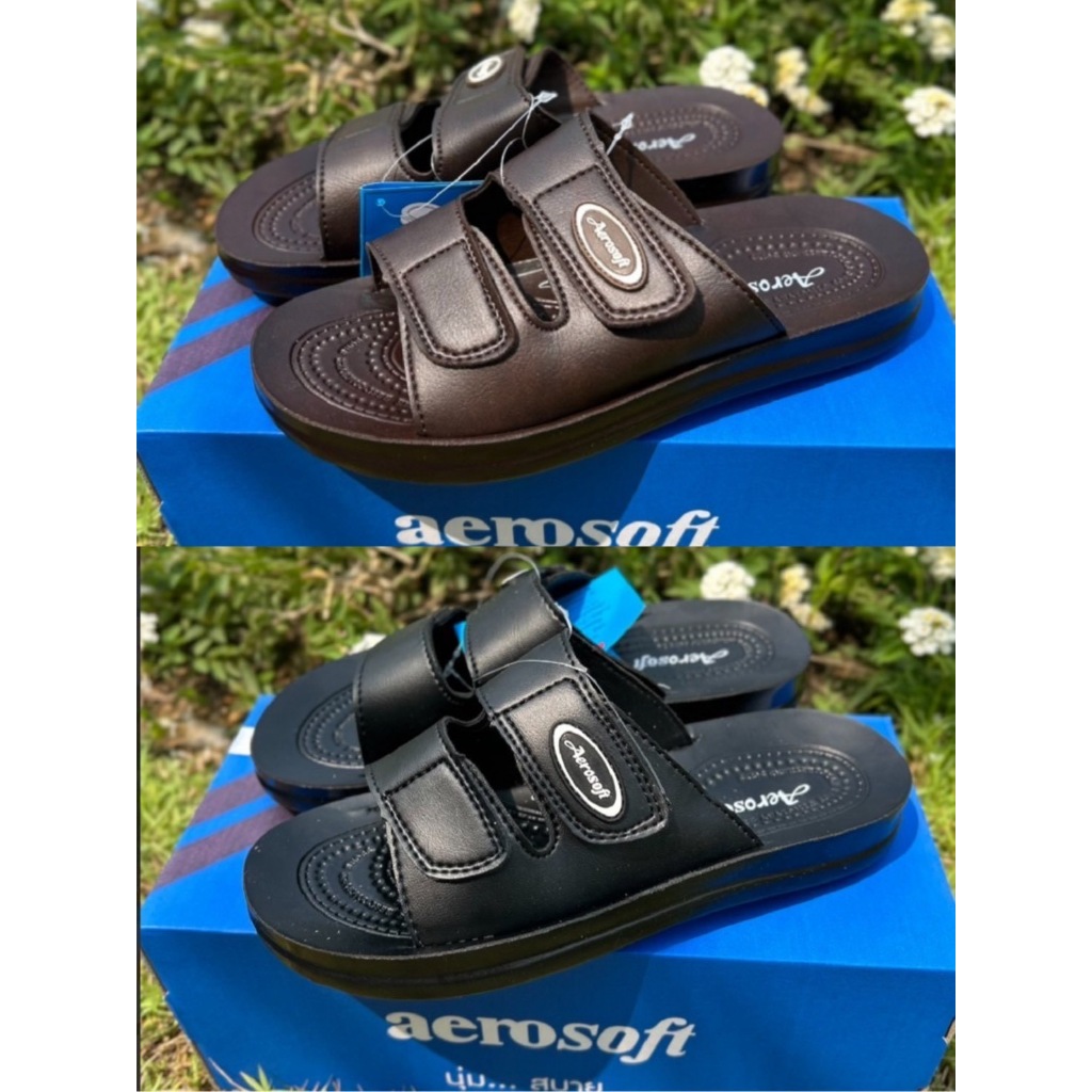 รองเท้าแตะแบบสวม แอโร่ซอฟ Aerosoft รุ่น MA4141 ไซส์ 38-45 สี ดำ น้ำตาล   รองเท้าไม่กลัวน้ำ (O28)