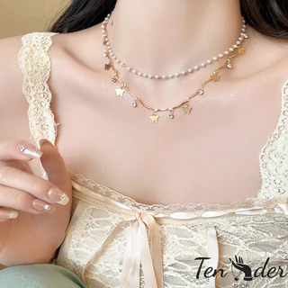 COD-ส่งเร็วจากไทย🎀สร้อยคอแฟชั่น ผีเสื้อไข่มุก สองชั้น หรูหราแสง โซ่ไหปลาร้า ความรู้สึกระดับไฮเอนด์ ผู้หญิง-Tender