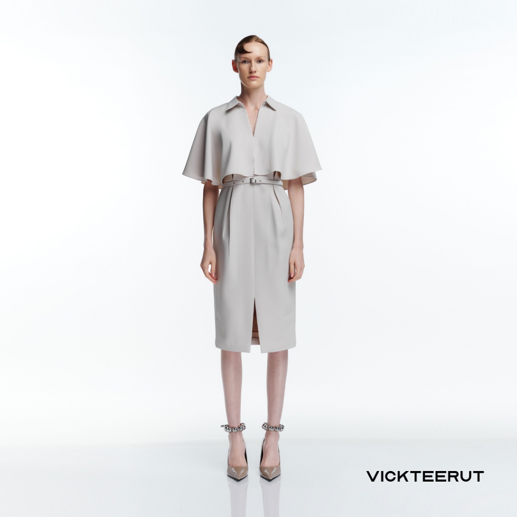 VICKTEERUT Cape Sleeve Dress with Flat Collar เดรส แขนเคป คอปก
