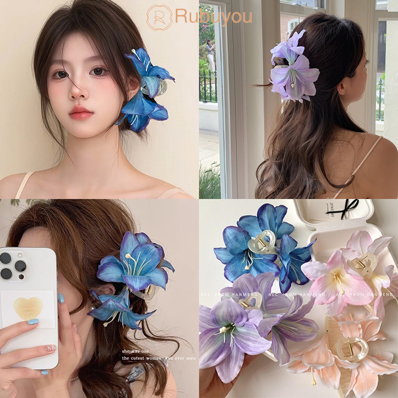Rubuyou เครื่องประดับผมคลิปฉลามสีม่วงลิลลี่บนศีรษะ เกาหลี หวาน ละเอียดอ่อน จับคลิป แฟชั่นเครื่องประดับผม วันหยุดพักผ่อน