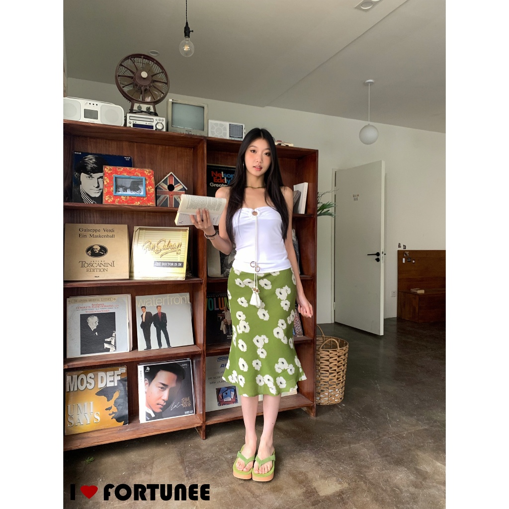 ❣Fortunee ❣ กระโปรงทรงเมอร์เมดสีเขียวลาบดอกไม้ ดีไซน์เแพาะจากFortunee แต่งจีบเพิ่มมิติ