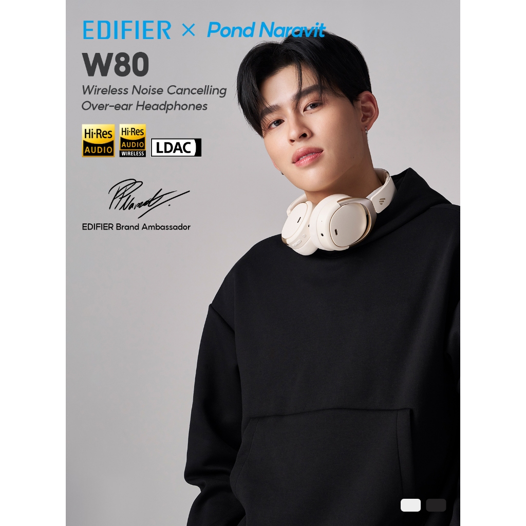 Edifier W80 ANC หูฟังไร้สายแบบครอบหูตัดเสียงรบกวน รุ่น V5.4 -49dB Hi-Res โทรออกได้ชัดเจน AUX 3.5mm