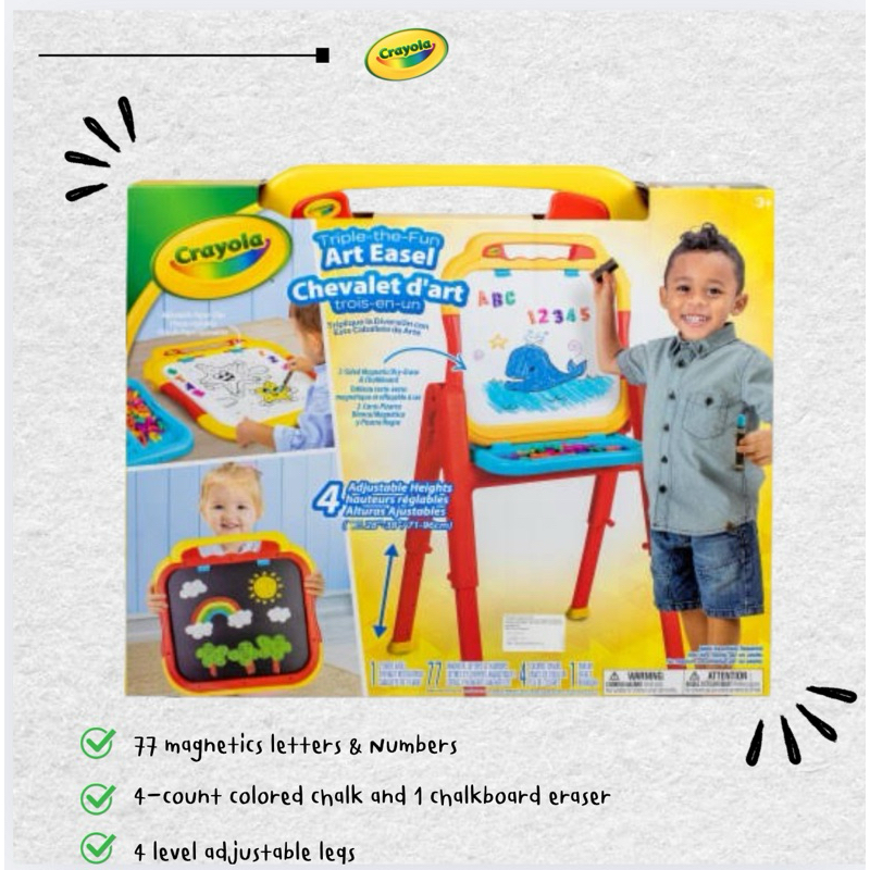 Crayola Triple-The-Fun Kids' Art Easel, Chalk Board, Magnetic Easel, Painting Set, Art Set, Arts and