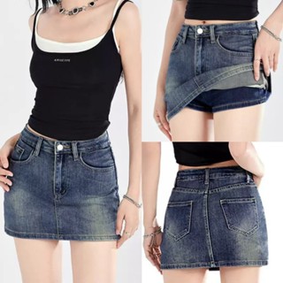 2411#กระโปรงยีนส์สั้นซับในกางเกงS-5XL กระโปรงสั้นy2k นื้อผ้า…