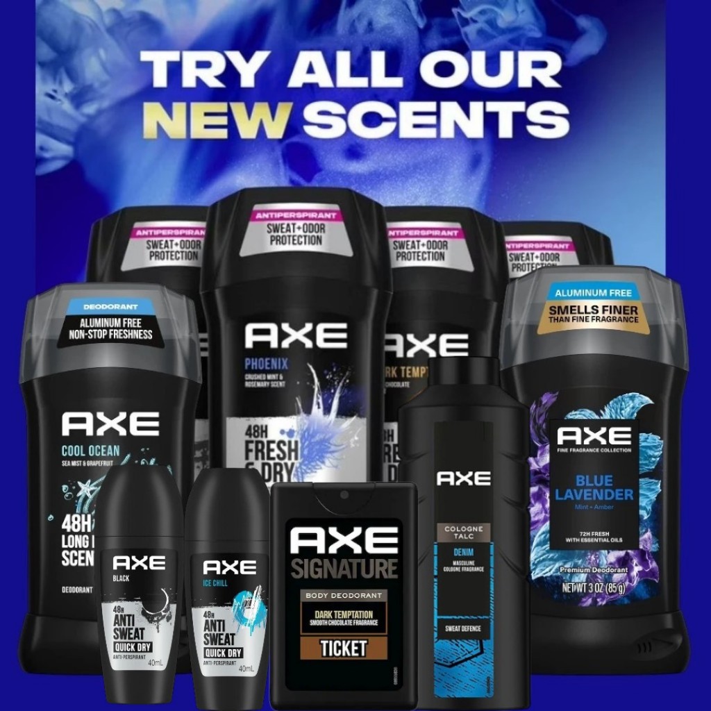 Axe® Men Antiperspirant & Deodorant Stick/Spray/Talc 48 Hour protection.
