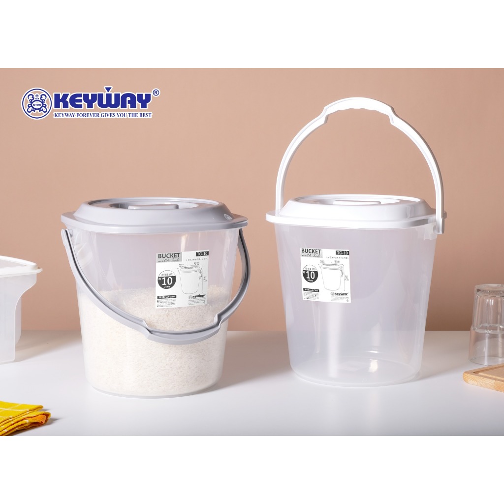 Keyway รุ่น TC-10 ถังน้ำหูหิ้วมีฝาปิด 10 ลิตร รุ่นใหม่!! ถังสีขาวฝาสี , ครีม , ฟ้า และ ชมพู ( BUCKET with Lid No.TC-10 )