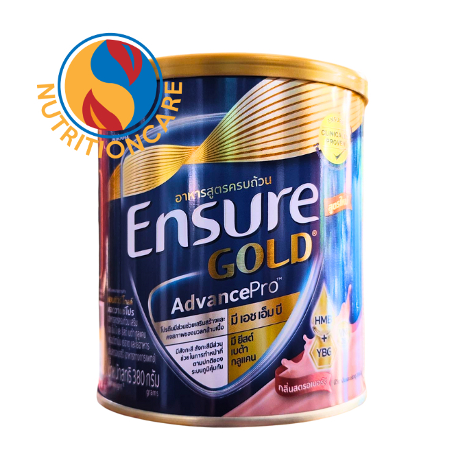 เอนชัวร์ โกลด์ แอดวานซ์โปร กลิ่นสตรอเบอรี่ 380g 1 กระป๋อง Ensure Gold AdvancePro HMB YBG Strawberry 380g x1 ราคา ถูกที่สุด ดีลบีเคเค