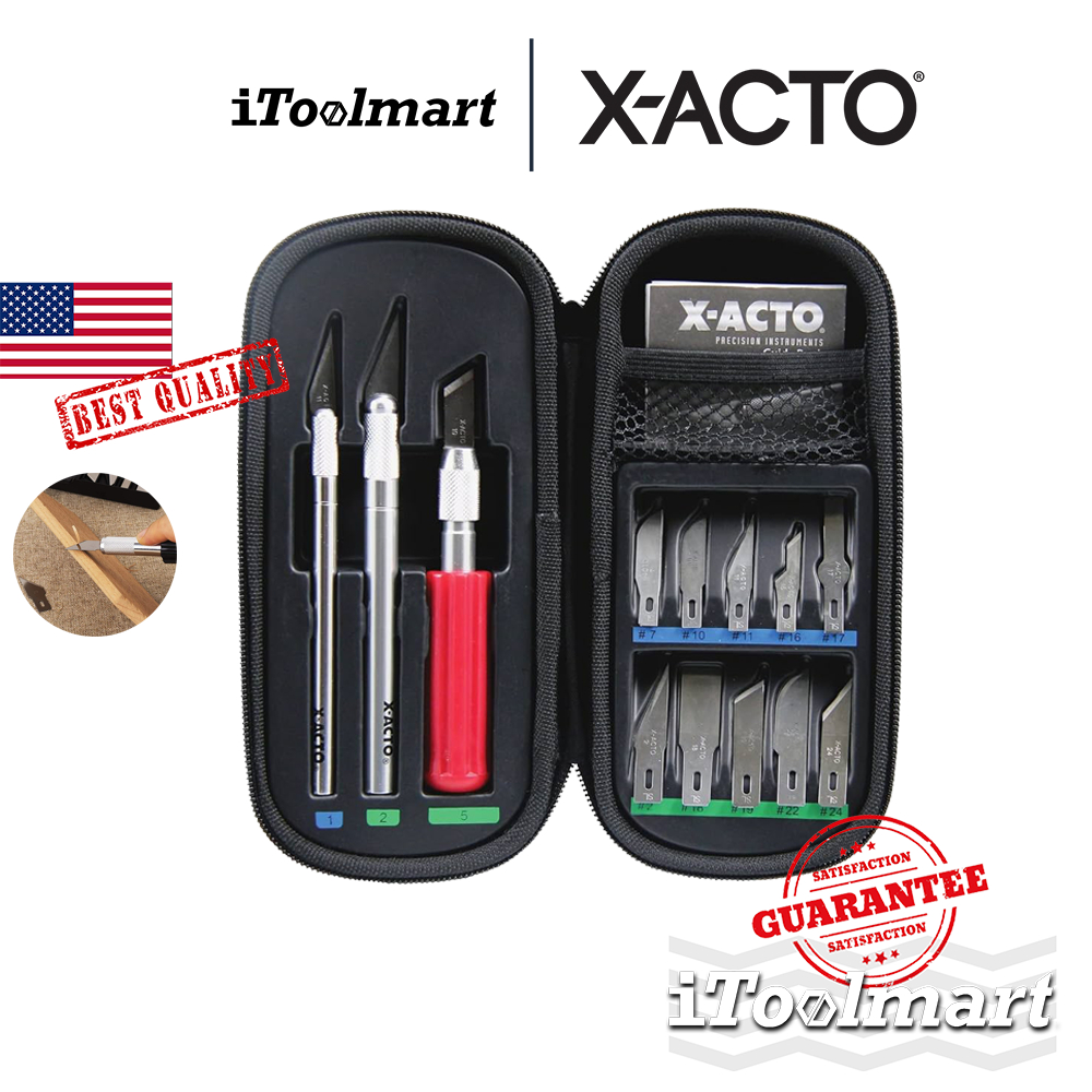ชุดมีดพื้นฐานพร้อมกระเป๋า X-ACTO X5285 ประกอบด้วยมีด 3 เล่ม ใบมีด 13 ใบ และกระเป๋า