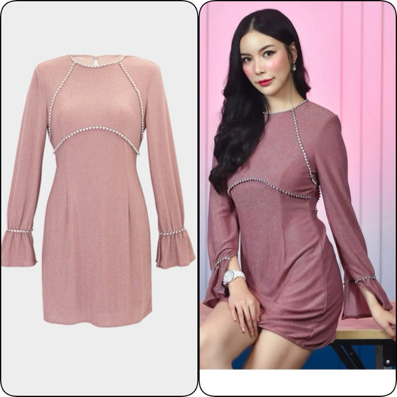 Milin X Pomelo : XS เดรสวิ้ง party dress ชุดออกงาน ราตรี สีชมพู
