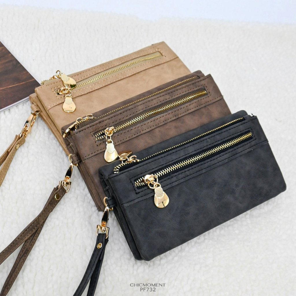 [ พร้อมส่งในไทย ]  กระเป๋าสตางค์ยาว2พับ หนังPUนุ่มลายหินอ่อน พร้อมสายคล้องมือ PA-732 กระเป๋าร้านชิค