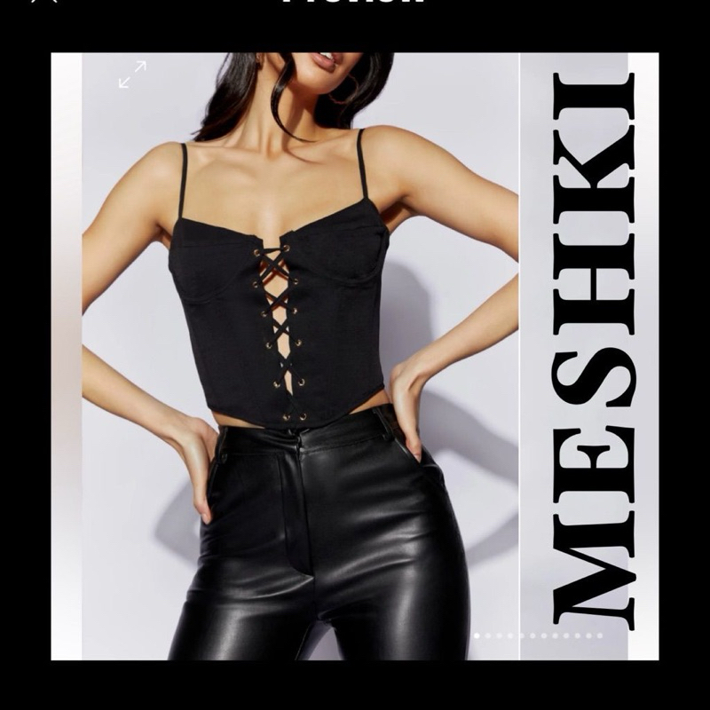 Meshki (2nd) : XS corset top เสื้อสายเดี่ยว ปรับเชือกหน้า สีดำ