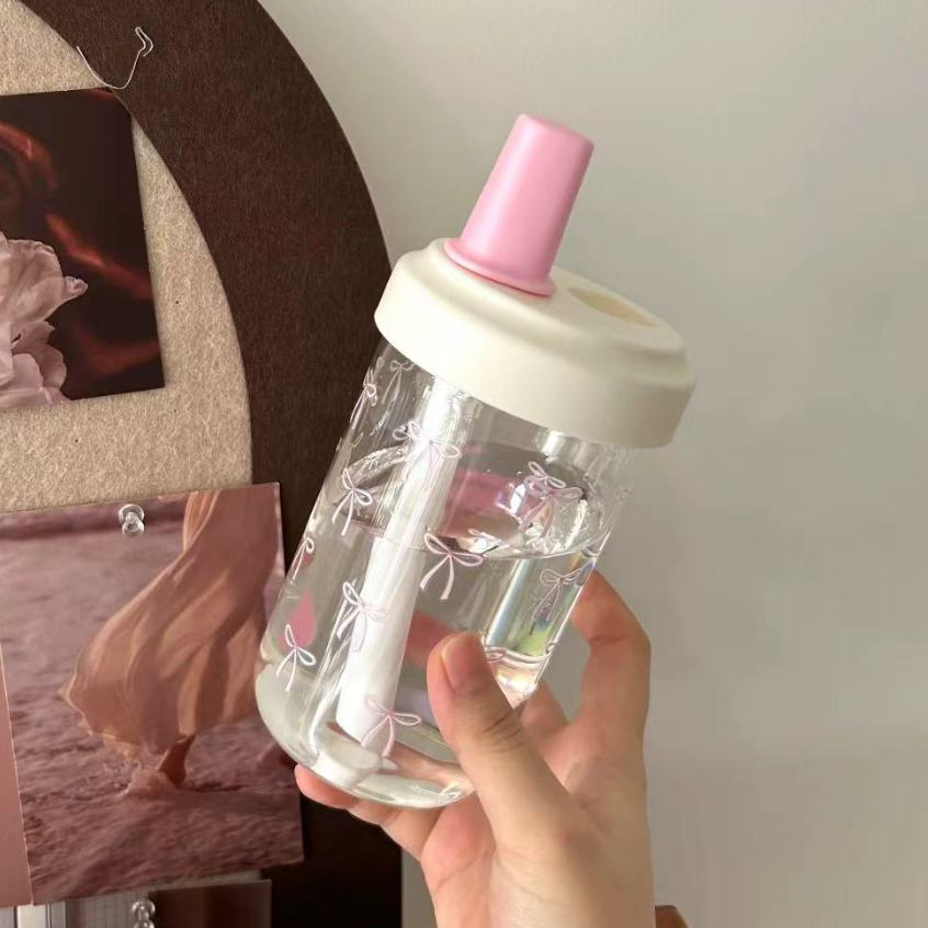 แก้วน้ำ แก้วกาแฟ 500 ml (โบว์ลายเล็ก) สกรีนรูปโบว์ น่ารัก มินิมอล ผู้หญิง ของขวัญ พร้อมส่งในไทย