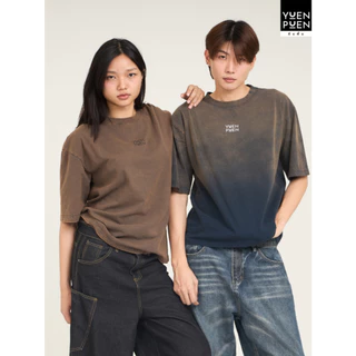 YuenPuen ยืนพื้น เสื้อฟอก Fade&Spray สีกรม ทรงOversize เสื้อโอเวอร์ไซส์ สกรีนลาย ไม่ยืดไม่ย้วย