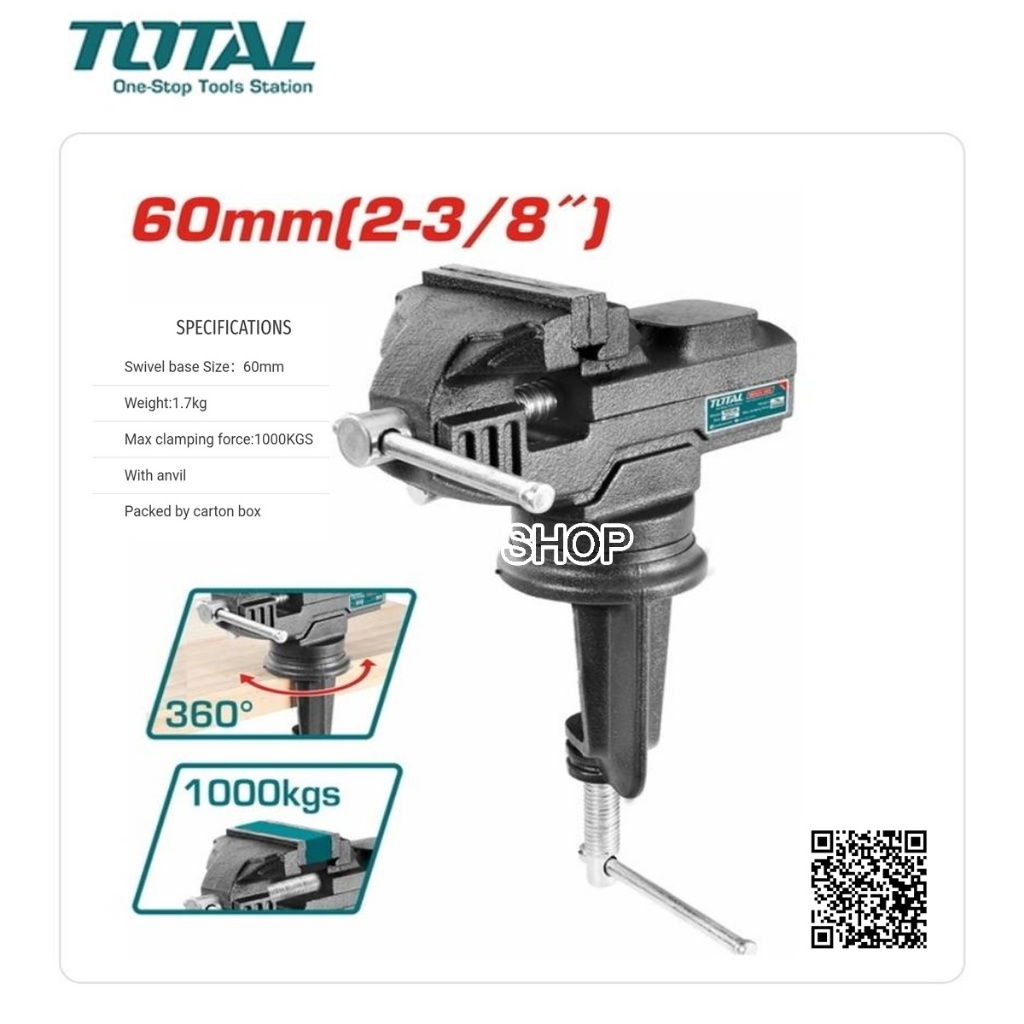 TOTAL ปากกาจับชิ้นงาน แบบหนีบโต๊ะ ขนาดฐาน 60 mm รุ่น THT6126
