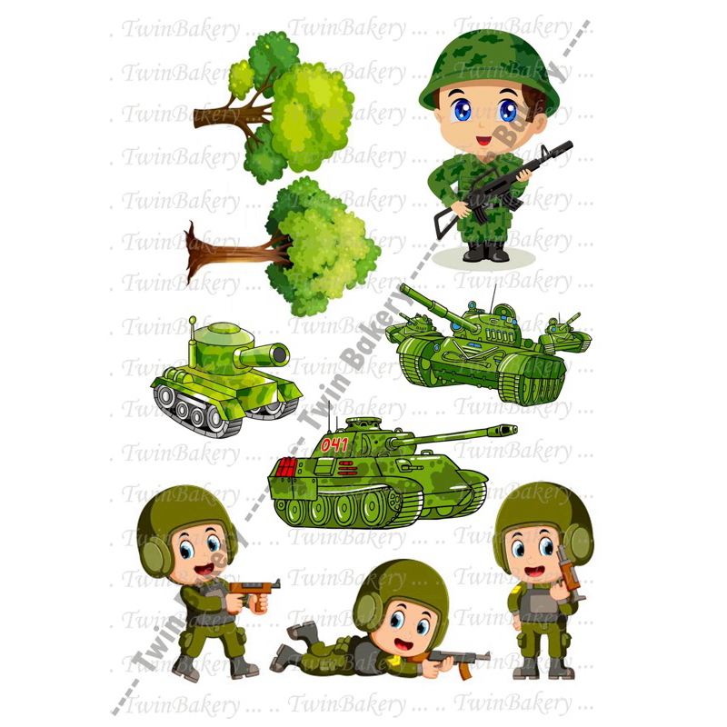 **มีส่งด่วน**แผ่นเวเฟอร์ตกแต่งเค้ก (Wafer Sheet) รวมลาย ทหาร