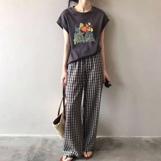 เสื้อแขนกุดลําลองทรงหลวมสไตล์เกาหลีน่ารัก oversize เสื้อผ้าสาวอวบแฟชั่นฤดูร้อนใหม่ เสื้อยืดสวยๆผู้หญิงที่กําลังฮิตวินเทจ