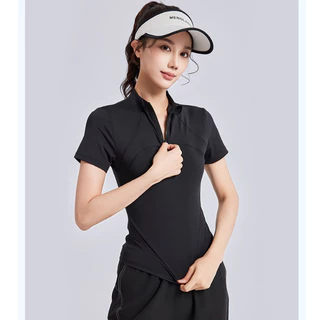 ArayaLady เสื้อกีฬาแขนสั้น เสื้อออกกำลังกายผู้หญิงทรงเข้ารูป แต่งซิปคอเสื้อ ทรงสวยใส่สบาย รุ่น AT-JYWD018