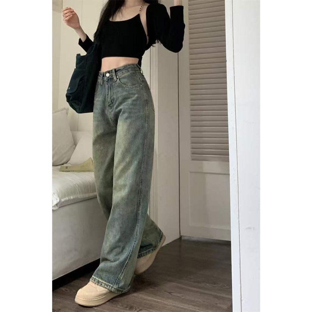 กางเกงยีนส์ผู้หญิง กางเกงยีนส์ขากระบอก สีเทาวินเทจ ผ้ายีนส์นิ่ม ทรงหลวม ยืดได้780* - รูปที่ 2