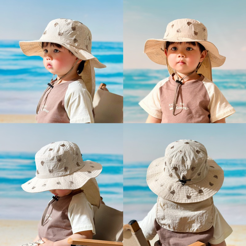 [New]หมวกผ้าร่มปีกกว้าง ป้องกันUV และคอ ลายน่ารัก มีสายรัดปรับขนาด