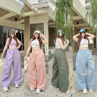 ✅เข้าเพิ่ม พร้อมส่งค่ะ/LC/ กางเกงสาวอวบ เอวสูง คาร์โก้ ทรงบอย ตะเข็บคู่ตัดสีผ้า #เสื้อผ้าไซส์ใหญ่ สาว อ้วน พลัสไซส์