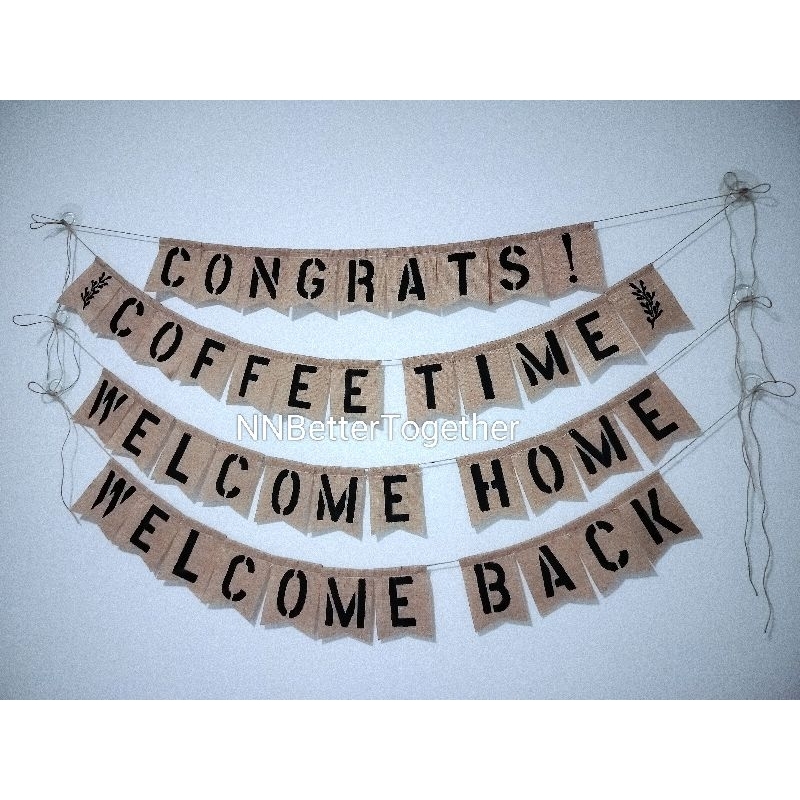 พร้อมส่ง! 🇹🇭 ธงผ้า Welcome Home, Welcome Back, Congrats!, Coffee Time ธงกระสอบ
