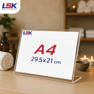 ป้ายอะคริลิคตั้งโต๊ะ A4 , A5 , A6 , A7แนวตั้ง และแนวนอน 21x30 cm อะคริลิคใส 1 หน้า ทรง L