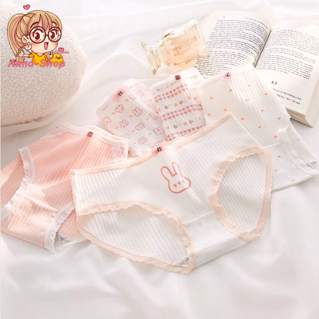 Anna shop  กางเกงใน สไตล์เกาหลี เอวกลาง แฟชั่นน่ารัก ผ้านิ่ม พร้อมส่ง CS048