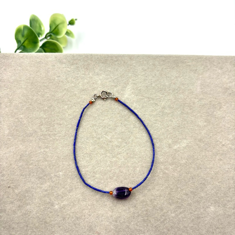 beautiful 1 pc natural tiny lapis lazuli beads with Amethyst bracelet 💙🩵♥️💜