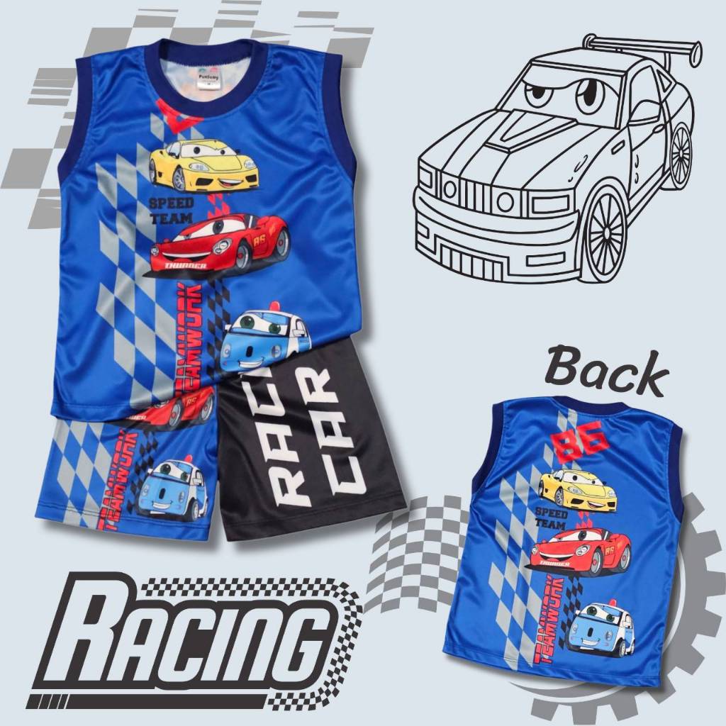 CR0882#5 ชุดเด็ก เสื้อกล้าม+กางเกงขาสั้น ผ้าไมโครเกรดA ลายการ์ตูนรถแข่ง เสื้อผ้าเด็ก ชุดเด็กแฟชั่น ชุดเด็กลายการ์ตูน