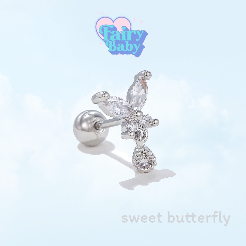 Fairybaby จิว Sweet Butterfly (1 ชิ้น) จิวหู ผีเสื้อ ตุ้งติ้ง จิวน่ารัก 0.8 ใส่ Helix (J1-137)