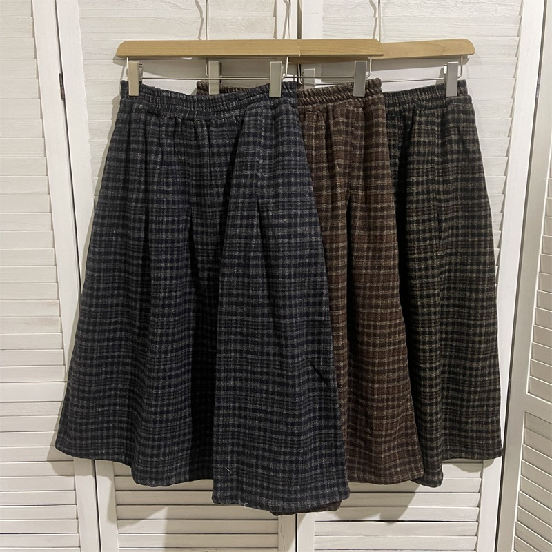Shebiti Long Skirt กระโปรงยาว ทรงเอ เอวสูง ลายสก็อต ผ้าทวีด เอวยืด สไตล์เกาหลี กระโปรง วินเทจ ผู้หญิง — صورة 6