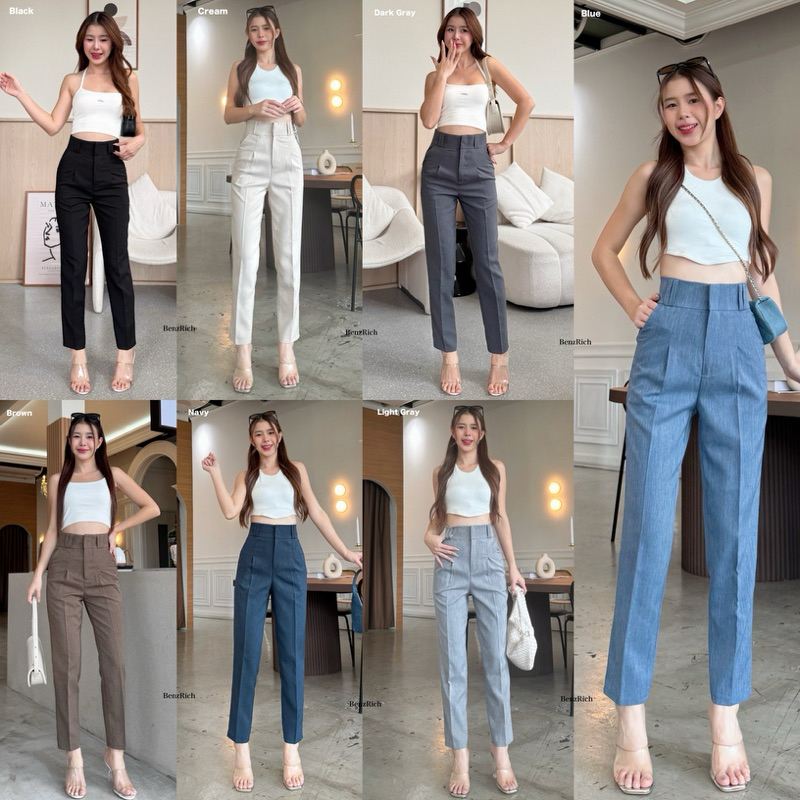 Nora ขา 9 ส่วนกระบอกเล็ก(S-XL) กางเกงแฟชั่น ทำงาน