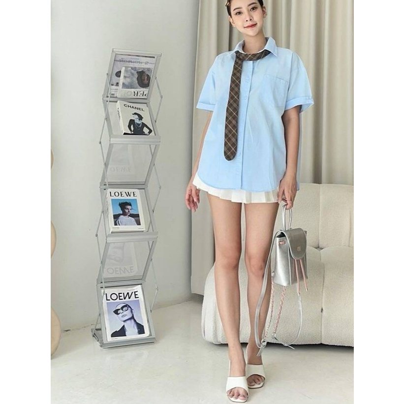 เชิ้ตแขนสั้น ( WW 168-1# )  ดีเทล กระเป๋าหน้า 1 ข้าง  ปลายแขนพับเบิ้ล ทรงสวย ผ้า Cotton อย่างดี #ใส่