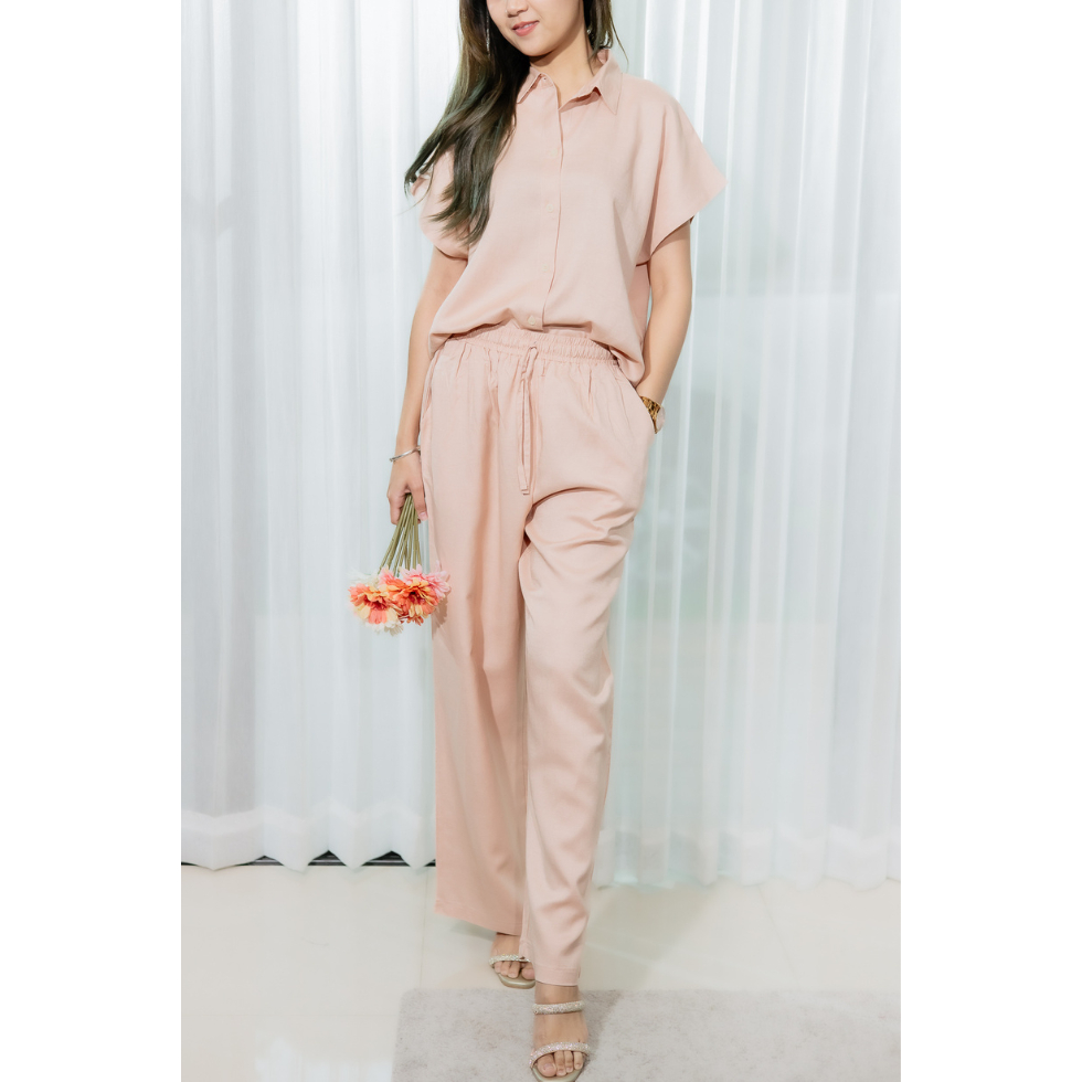 John Merry กางเกงลินินขายาว สีแแดง ผ้าลินินผสมฝ้าย เนื้อผ้านุ่ม ใส่สบาย ไม่ระคายเคือง ระบายอากาศได้ด