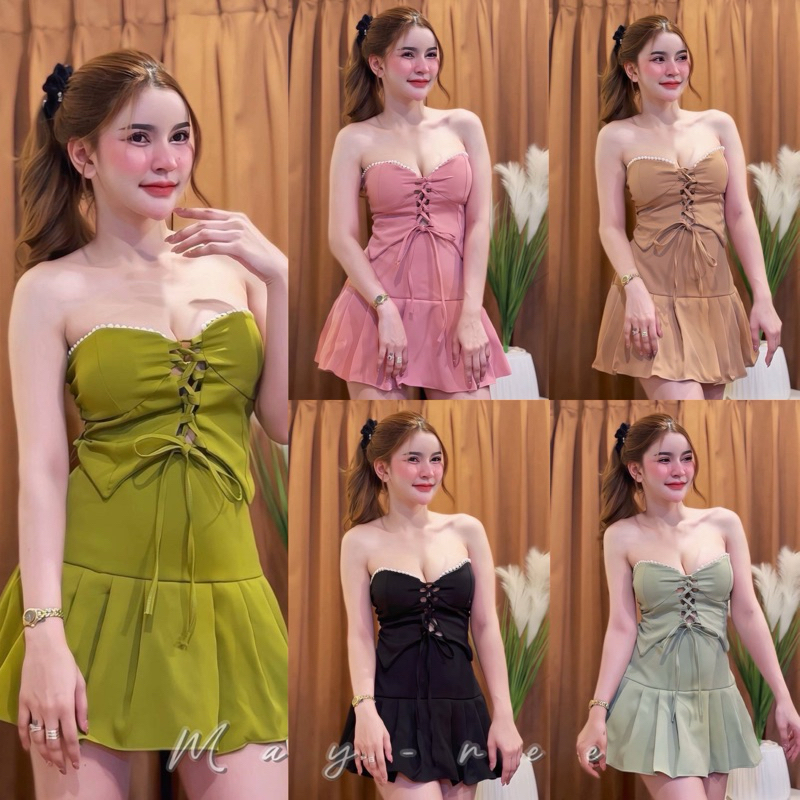 IV10ชุดเซตเกาะอกผูกหน้า+กระโปรง(ผ้าบาบี้)