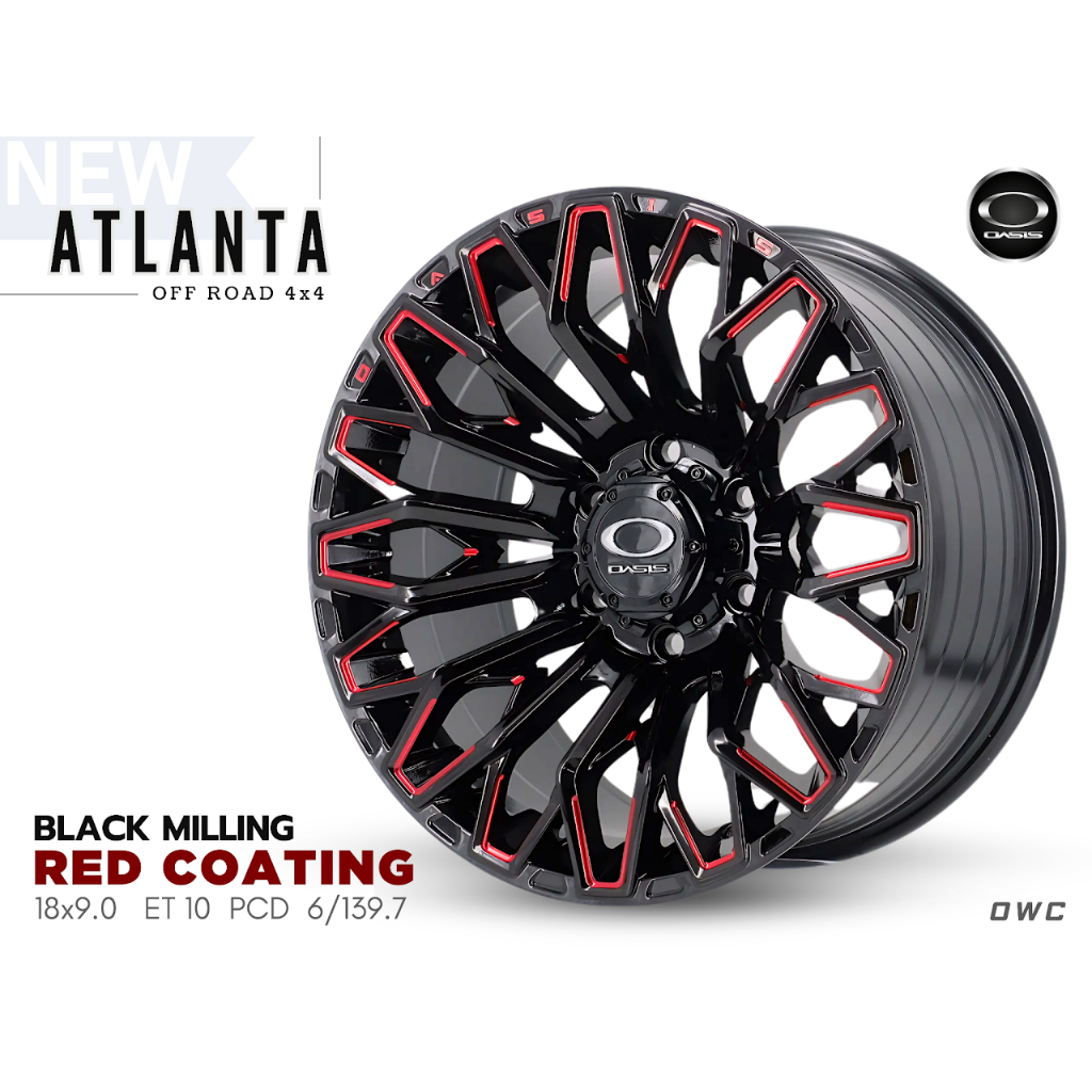 ล้อแม็ก Oasis ATLANTA ขอบ 18x9.0 ET10 PCD 6x139.7 สีดำตัดขอบเงา พร้อมโลโก้ OASIS | ลายใหม่ 4x4