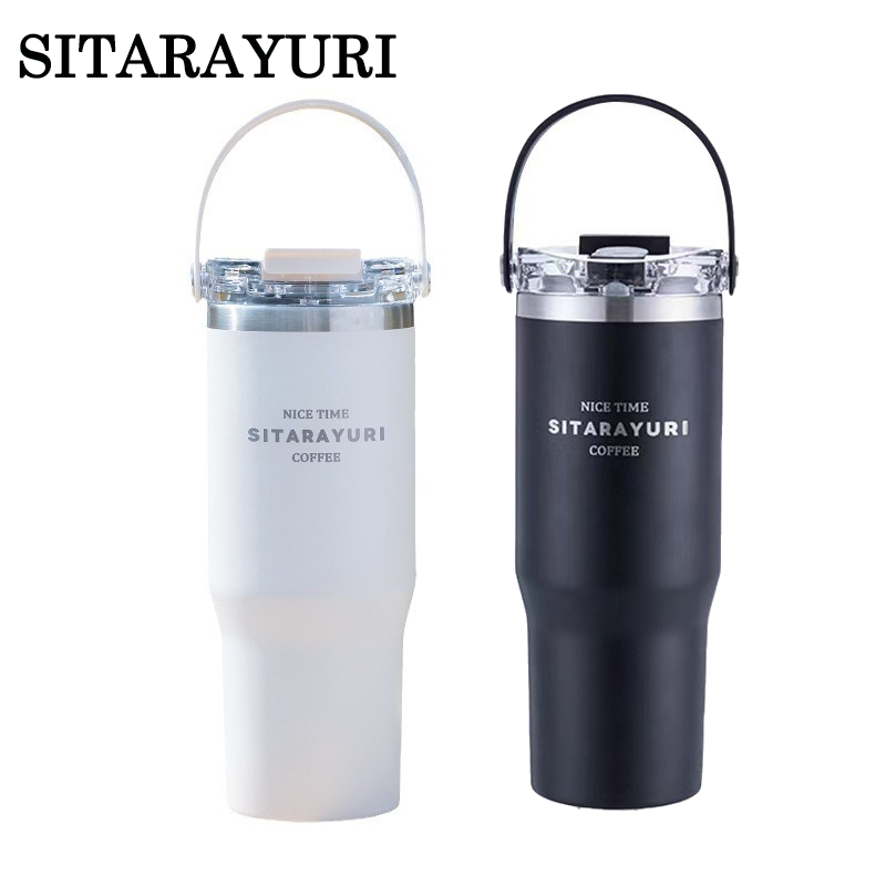 SITARAYURI แก้วเก็บอุณหภูมิ แก้วเก็บความเย็น แก้วน้ำเก็บความเย็น 600/900ML หูหิ้วทรงกลมนุ่ม