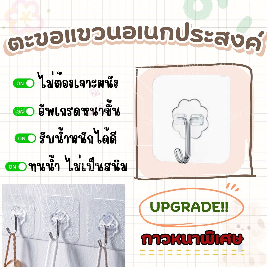 📌ส่งด่วน📌ตะขอแขวนผนัง ตะขอแขวนอเนกประสงค์ ที่แขวนของ แผ่นกาวหนา แบบใส ติดทน ไม่ต้องเจาะผนัง