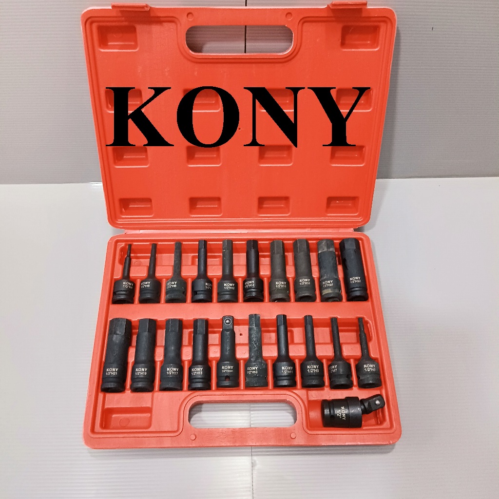 KONY ลูกบล็อก บล็อกเดือยโผล่ 1/2" (4หุน) 6 เหลี่ยม 21 ตัว/ชุด . รุ่นงานหนัก เหล็กเกรด CR-MO