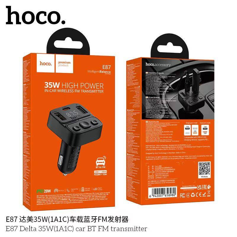 Hoco E87 บลูทูธในรถ 35W (1USBและ1PD) สินค้ามาใหม่ล่าสุด แท้100%