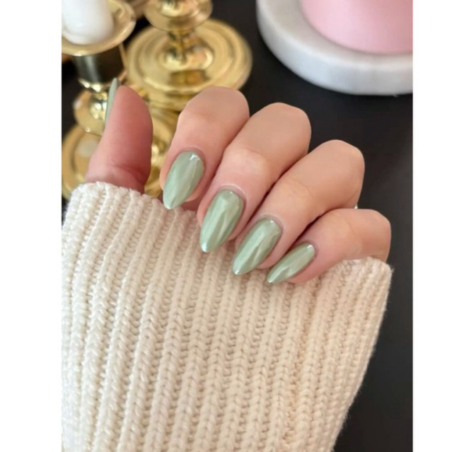 เล็บปลอมพร้อมติด💅🏻เล็บปลอม  สีเจลแน่นๆ งานแฮนด์เมดทุกชิ้น สีเจลแท้100% เล็บสีGreenPearlเขียวขัดผงมุก✅moziur039,066
