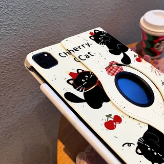 🌻24 ชั่วโมง🌻เคสป้องกัน iPad cherry cat gen11 pro11หมุนได้ 360° Air8/7/6 เหมาะสำหรับรุ่น Gen12 Gen10