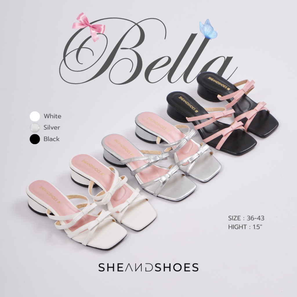🚗 ส่งด่วน กทม - Bella รองเท้าส้นสูง 1.5 นิ้ว [Sz.36 - 43] แต่งโบว์ น่ารักกก เกาหลีสุดๆ