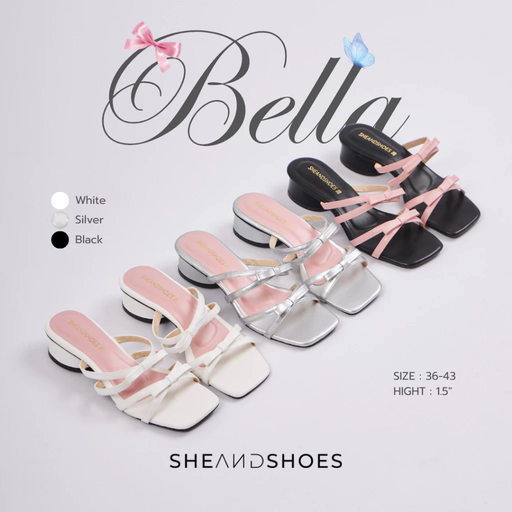 🚗 ส่งด่วน กทม - Bella รองเท้าส้นสูง 1.5 นิ้ว [Sz.36 - 43] แต่งโบว์ น่ารักกก เกาหลีสุดๆ