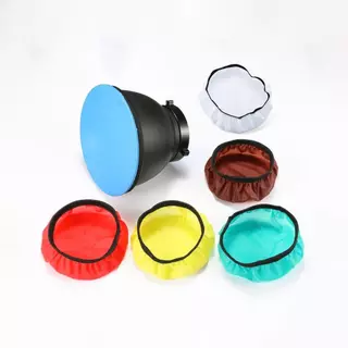 โคมกระจายแสง ผ้าซอฟขาว ผ้าย้อมแสง6สี รังผึ้ง for แฟลช ไฟ เม้าท์โบเว้น Standard Dish 18cm Bowen Mount