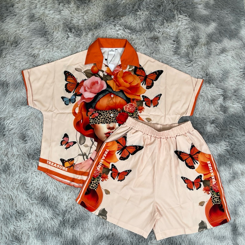 KB555-50 อก 50“ ชุดเซ็ท เชิ้ตขาสั้น ผ้าไหมญี่ปุ่น ลายสวยๆ