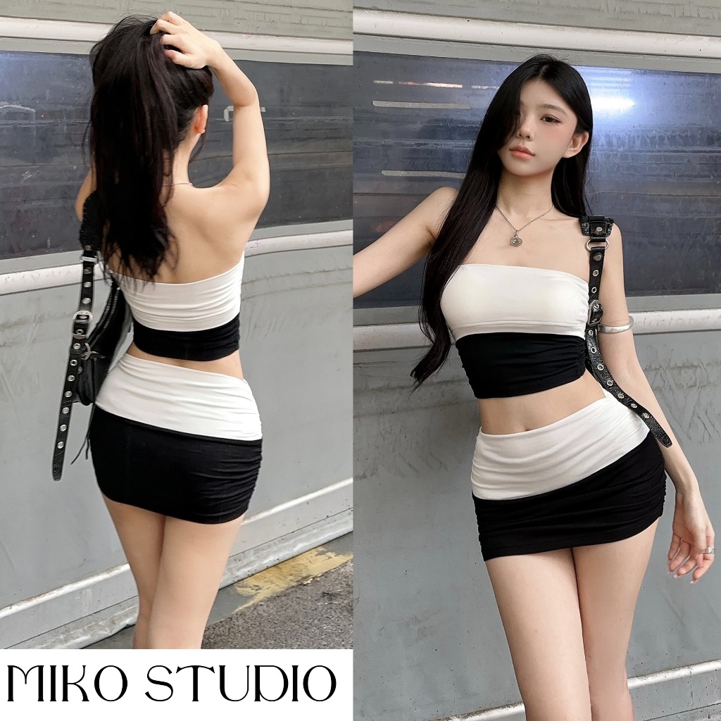 Miko พร้อมส่ง🫦ชุดกระโปรงสั้นสายเดี๋ยว 🎱ชุดสาวเกาหลี ชุด2ชิ้น สีพื้น ชุดเซ็ทเซ็กซี่Y2K ทรงรัดรูป ชุดชายหาด แฟชั่นผู้หญิง