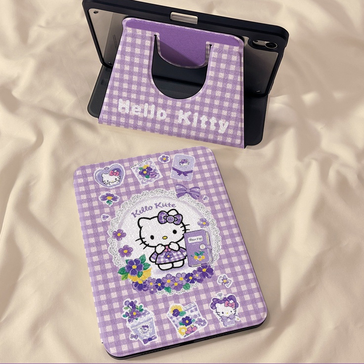 ส่งในพื้นที่ เคส ipad purple flower Kitty ปรับองศาได้360° for ipad Gen12 Air5/6 Air7 gen11/10