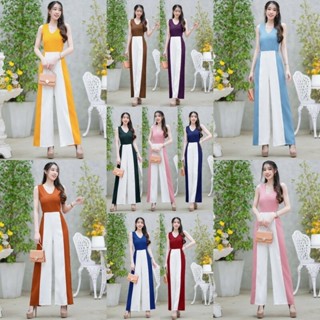 Jumpsuit แขนกุดทูโทนTT10564